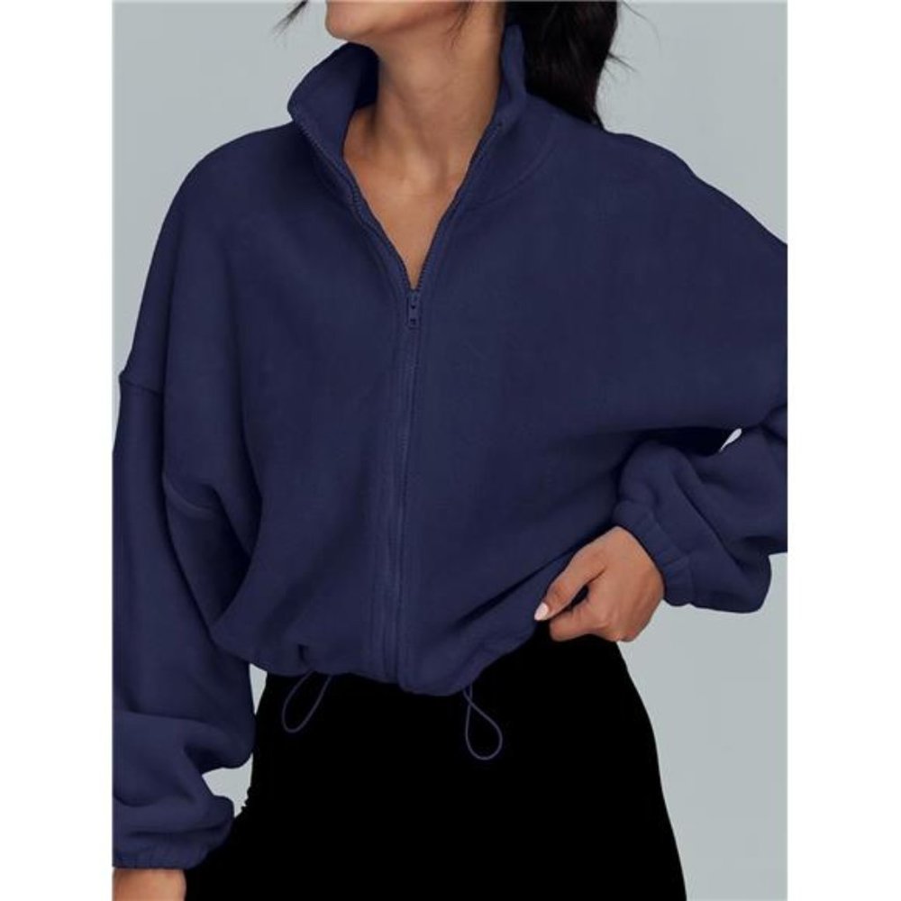 Womens Ultra Soft Hoodies Oversized Long Sleeve Sweatshirts - Dark Blue Jacket - Picture 2 of 6
